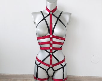 BDSM bondage women harness, Dominatrix sheer see through clothing, Full body harness lingerie, Crotchless erotic sexy fetish clothing