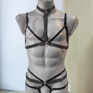 Mens lingerie harness men full body, Jockstraps for men pants and leather top, Chest men&#39;s harness, Gay harness rave outfit