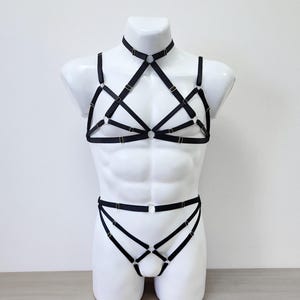 Mens lingerie harness men full body, Jockstraps for men bodysuit, Chest men&#39;s harness, Gay harness, Rave outfit, Open panty