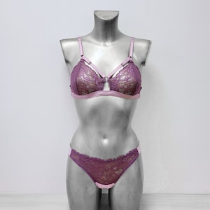 Pink lingerie, Transparent lingerie, Floral lingerie set, See thru underwear, Bra and panty set, Lingerie see through, Cute underwear