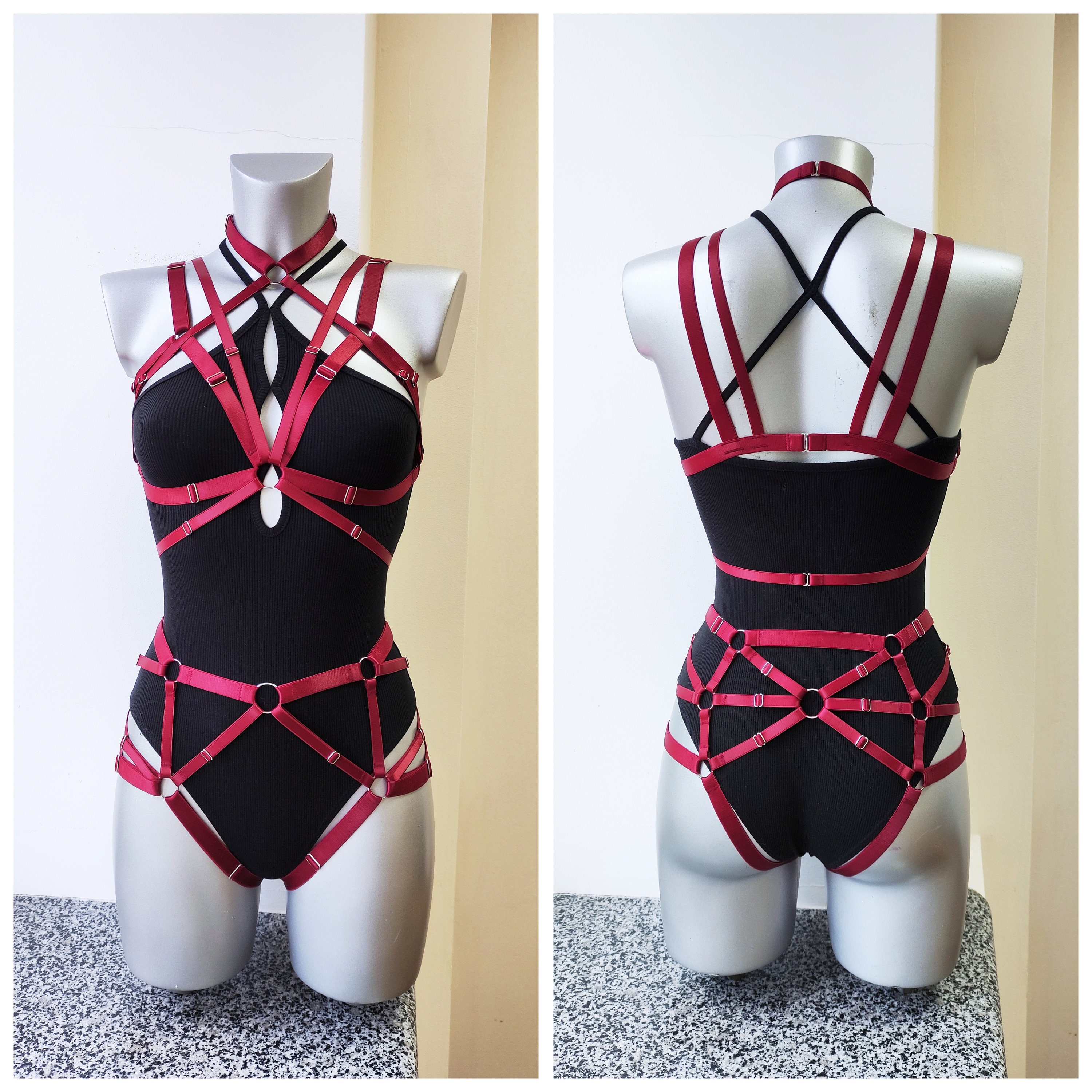 BDSM Harness Lingerie Set, Full Body Harness Crotchless Lingerie, Cage Bra  & Ouvert Open Panties Set -  Australia