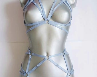 Arnês para corpo inteiro feminino, conjunto de lingerie artesanal Saga