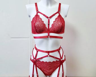 Embroidered lingerie set, Floral lingerie set, Garter belt, Embroidery lingerie, Floral lace lingerie, Floral bralette, Lingerie flower
