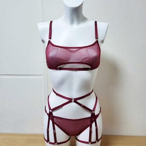 Burgundy lingerie, Transparent lingerie, Mesh lingerie set, See thru underwear, Bra and panty set, Lingerie see through, Cute underwear