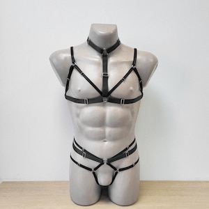 Mens lingerie harness men full body, Jockstraps for men pants and leather top, Chest men&#39;s harness, Gay harness rave outfit