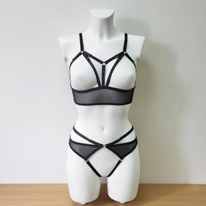 Lingerie see through Frigg, Handmade lingerie set in black color