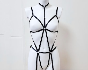Harness for women full body, Handmade lingerie set Pandia, Chest women harness, Waist belt harness bodysuit