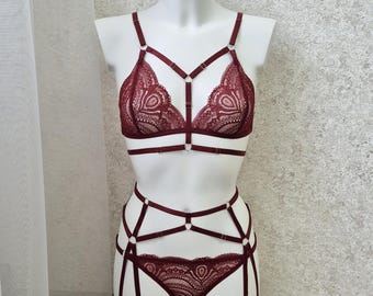 Embroidered lingerie set, Floral lingerie set, Garter belt, Embroidery lingerie, Floral lace lingerie, Floral bralette, Lingerie flower