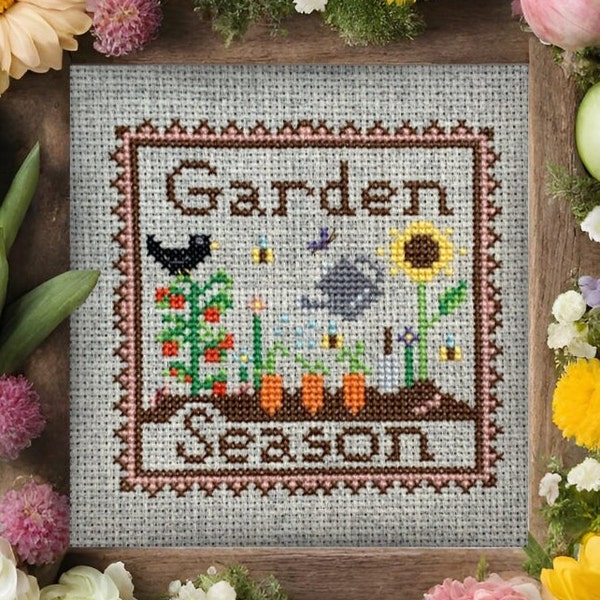 Garden Season Cross Stitch Pattern | Gardening Cross Stitch | Plant Cross Stitch | Planting | Seasons | Spring | Springtime | Cute