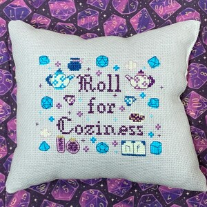 Roll for Coziness Cross Stitch Pattern | DND Cross Stitch | Dungeons and Dragons Cross Stitch | Roll for Initiative play on words