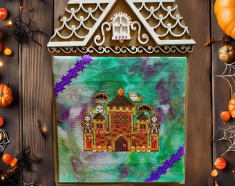 Haunted Gingerbread Castle Cross Stitch Pattern | Cute Spooky Cross Stitch | Ghosts, Gingerbread House, Halloween, Christmas
