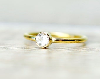 White Topaz Solitaire Ring in Gold Fill, Gemstone Ring, Topaz Jewelry, November Birthstone Rings For Women