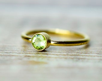Peridot Ring in Gold Fill, Natural Peridot Gemstone Ring, August Birthday Gift for Her