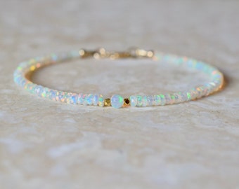 Ethiopian Opal Bracelet, Faceted Welo Opal Gemstone Bracelet, Stacking October Birthstone Bracelet, Precious Stone Jewellery Gift Him Her