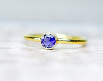 Iolite Gold Ring in Gold Fill, Water Sapphire Iolite Ring, Blue Stone Rings For Women