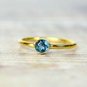 London Blue Topaz Ring in Gold Fill, November Birthstone Rings For Women, Girlfriend Gift image 1