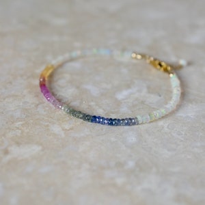 Opal & Sapphire Beaded Bracelet, Colourful Multi Gemstone Stacking Bracelet, Rainbow Precious Stone Jewellery, Birthstone Bracelet Gift image 8