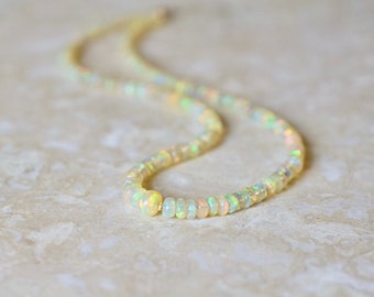 Golden Ethiopian Opal Choker Necklace, Solid 14k Gold & Gold Vermeil Genuine Opal Layering Necklace, October Birthstone Necklace Gift Her