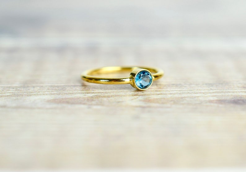 London Blue Topaz Ring in Gold Fill, November Birthstone Rings For Women, Girlfriend Gift image 4