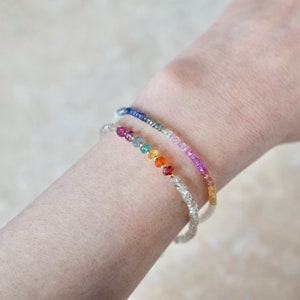 Opal & Sapphire Beaded Bracelet, Colourful Multi Gemstone Stacking Bracelet, Rainbow Precious Stone Jewellery, Birthstone Bracelet Gift image 10