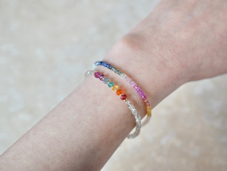 Opal & Sapphire Beaded Bracelet, Colourful Multi Gemstone Stacking Bracelet, Rainbow Precious Stone Jewellery, Birthstone Bracelet Gift image 10