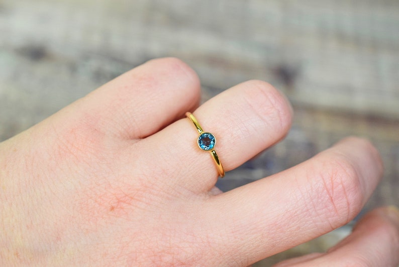 London Blue Topaz Ring in Gold Fill, November Birthstone Rings For Women, Girlfriend Gift image 7