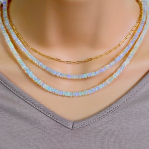 Ethiopian Opal Necklace in Solid Gold or Gold Fill, Genuine Wello Opal Jewellery, Colourful Layering Necklace, October Birthstone Gift Her image 5