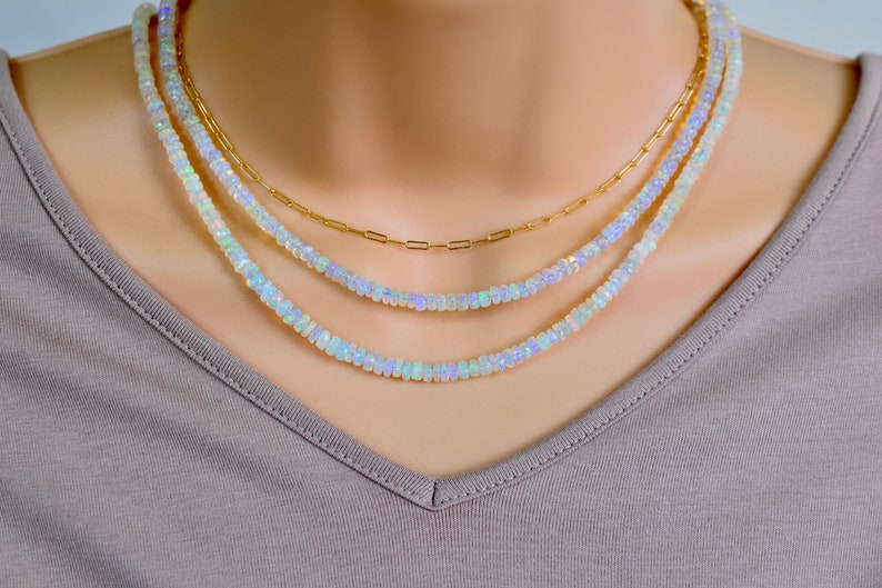Ethiopian Opal Necklace in Solid Gold or Gold Fill, Genuine Wello Opal Jewellery, Colourful Layering Necklace, October Birthstone Gift Her image 5