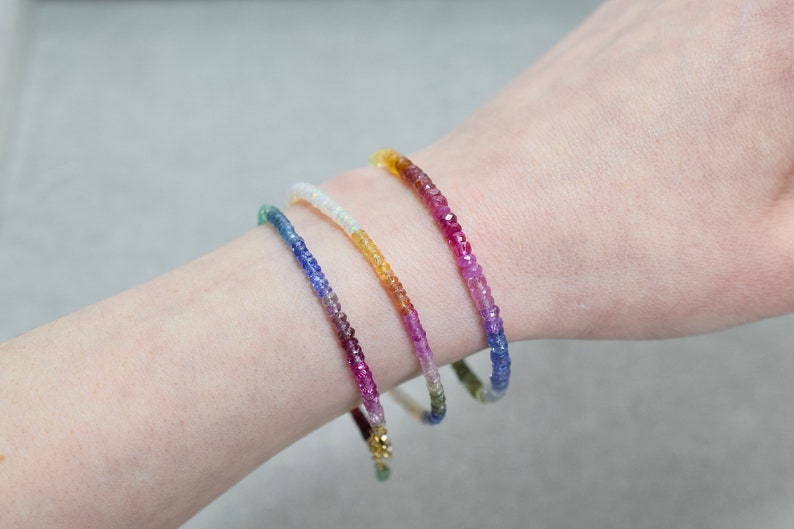 Opal & Sapphire Beaded Bracelet, Colourful Multi Gemstone Stacking Bracelet, Rainbow Precious Stone Jewellery, Birthstone Bracelet Gift image 4
