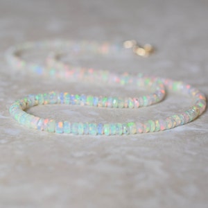 Ethiopian Opal Necklace in Solid Gold or Gold Fill, Genuine Wello Opal Jewellery, Colourful Layering Necklace, October Birthstone Gift Her image 3