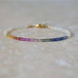 Opal & Sapphire Beaded Bracelet, Colourful Multi Gemstone Stacking Bracelet, Rainbow Precious Stone Jewellery, Birthstone Bracelet Gift image 9