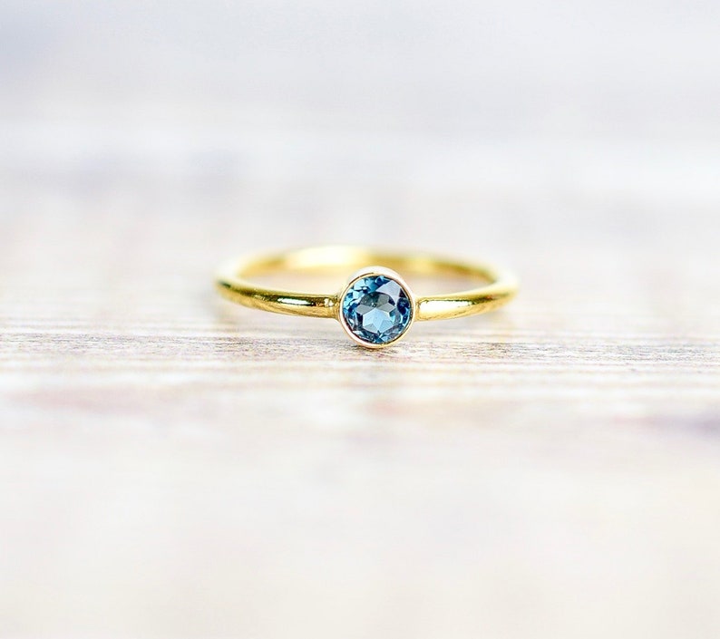 London Blue Topaz Ring in Gold Fill, November Birthstone Rings For Women, Girlfriend Gift image 2