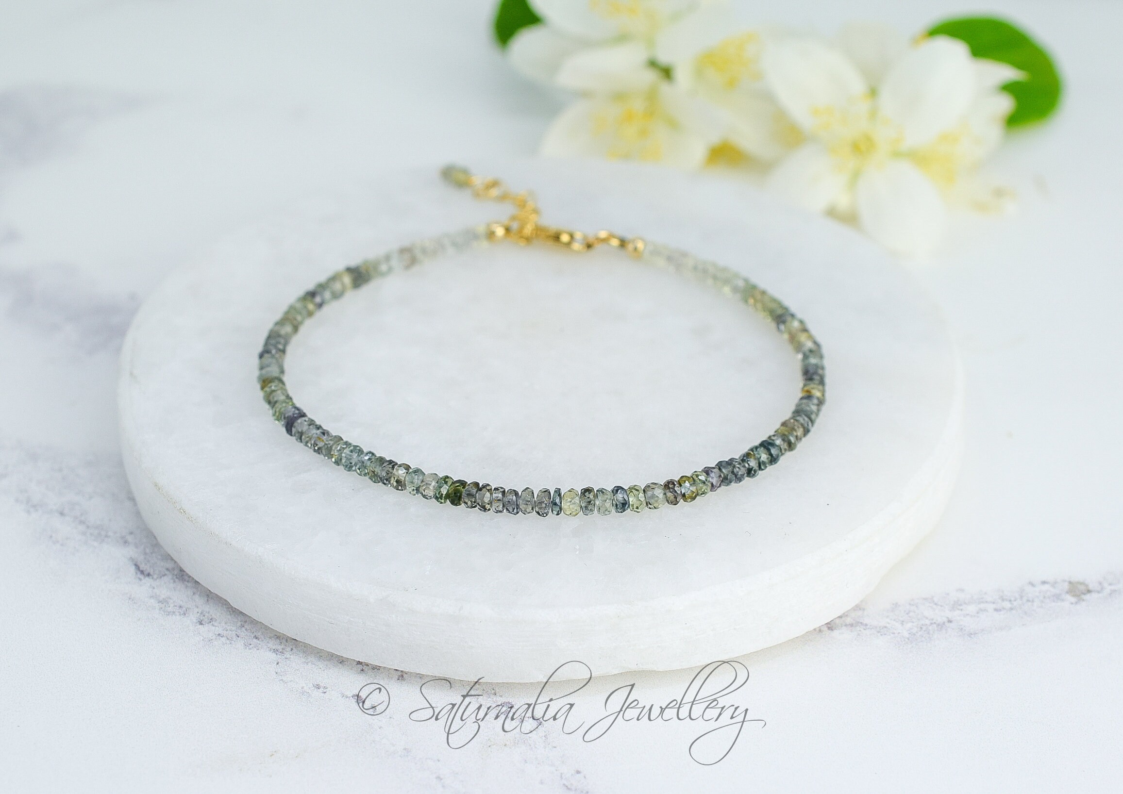 Green Sapphire Beaded Bracelet in Gold Fill Sapphire Etsy
