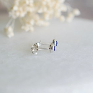 Lapis Lazuli Stud Earrings in Silver, 4mm Faceted Rose Cut Blue Gemstone Earrings, Birthday Gift Her image 4