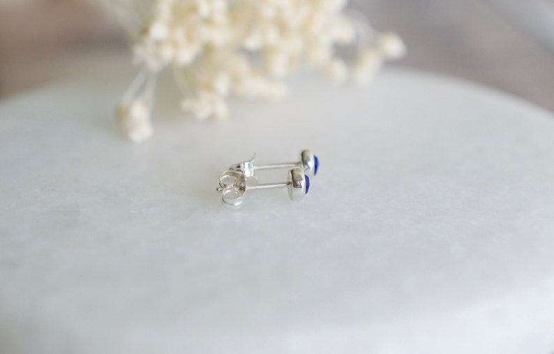 Lapis Lazuli Stud Earrings in Silver, 4mm Faceted Rose Cut Blue Gemstone Earrings, Birthday Gift Her image 4