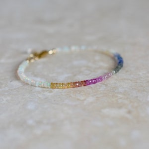 Opal & Sapphire Beaded Bracelet, Colourful Multi Gemstone Stacking Bracelet, Rainbow Precious Stone Jewellery, Birthstone Bracelet Gift image 6