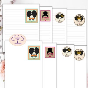 Digitale Briefpapier Briefpapier ~ Set 4 afroamerikanische Frauen Designs liniert und leer ~ druckbar für Journaling ~ Scrapbooking