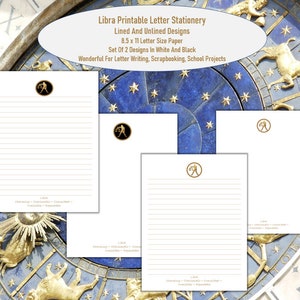 Papelaria de escrita tamanho carta inspirada no zodíaco de Libra, com e sem linhas, conjunto de 2 estilos. Diário, Scrapbooking, Artes, Artesanato