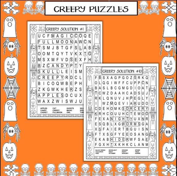 Instant Printable Halloween Word Search &amp; Find Puzzles With - Etsy