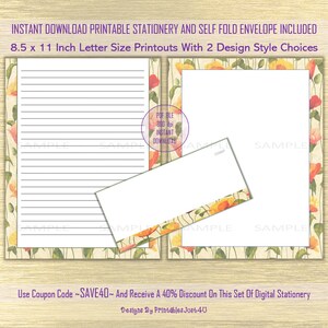 Flores delicadas 8,5 x 11 pulgadas Descarga instantánea Papelería imprimible y sobre ~ Escritura de cartas ~ Reserva de chatarra ~ Papel de notas ~ Papel de diario