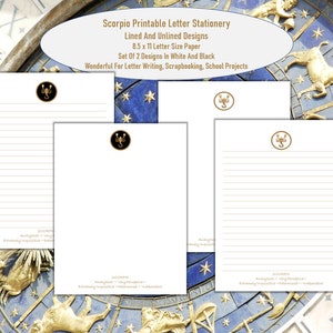 Papelaria de Escrita Tamanho Carta Inspirada no Zodíaco Escorpião, Forrada e Sem Forro, Conjunto de 2 Estilos. Diário, Scrapbooking, Artes, Artesanato
