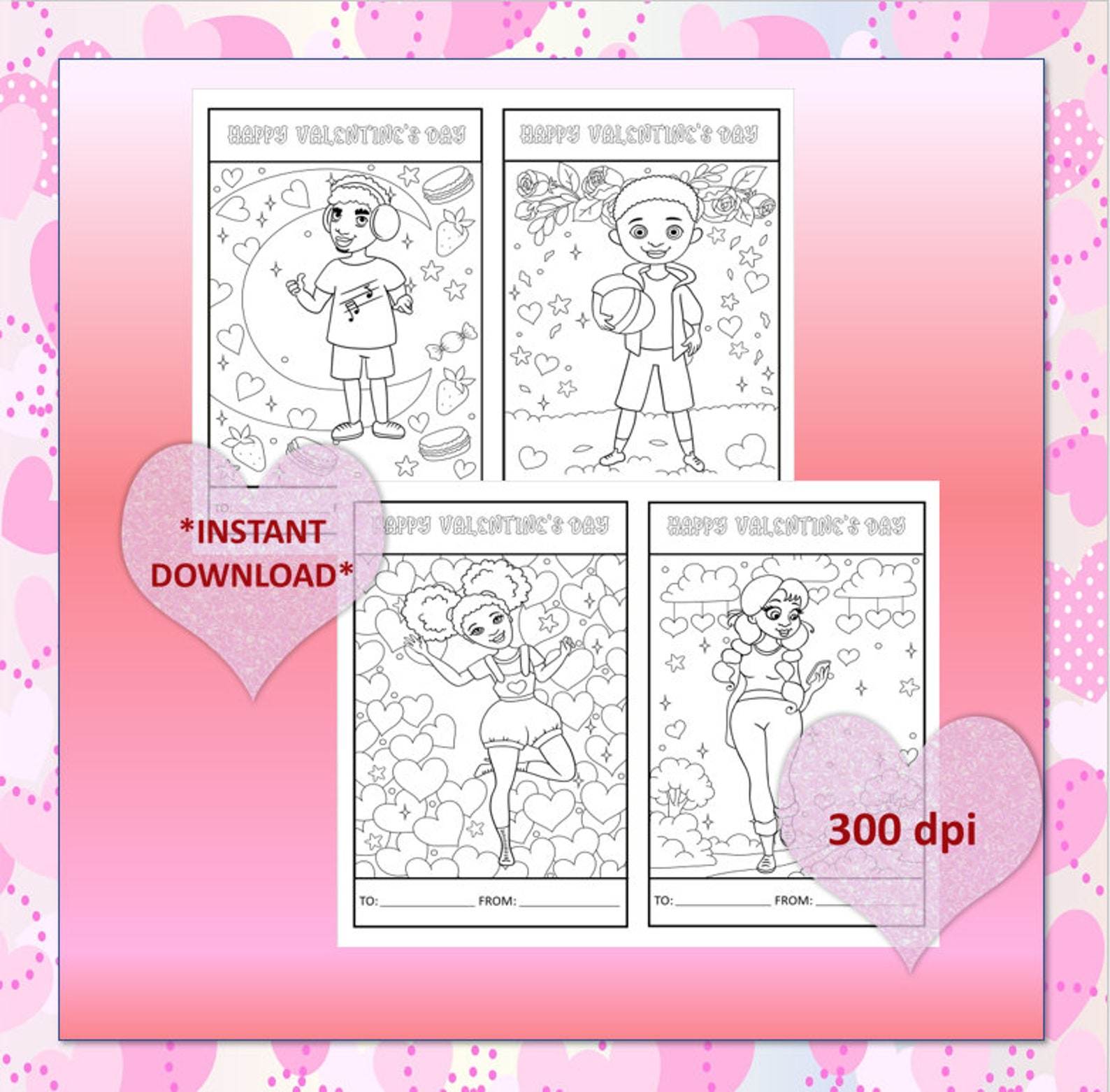 30 African American Valentine’s Day Coloring Cards - Etsy Italia
