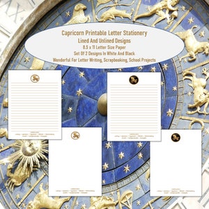 Papelaria de escrita tamanho carta inspirada no zodíaco de Capricórnio, com e sem linhas, conjunto de 2 estilos. Diário, Scrapbooking, Artes, Artesanato