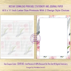 Tulipanes de acuarela 8.5 x 11 pulgadas Descarga instantánea Papelería imprimible y sobre ~ Álbum de recortes ~ Papel de notas ~ Papel de diario, Escritura de cartas ~