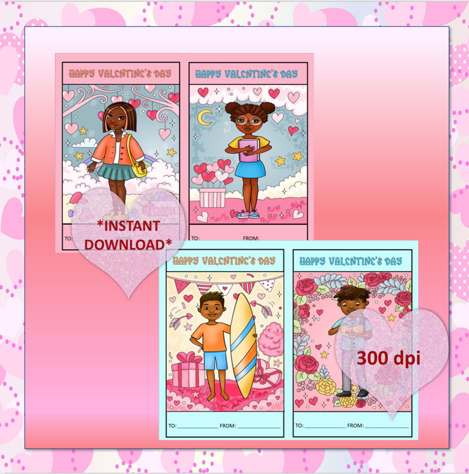 Set Of 30 Printable African American Valentine'S Day Cards - Etsy