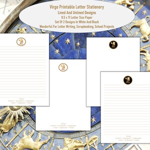 Papelaria de escrita tamanho carta inspirada no zodíaco de Virgem, com e sem linhas, conjunto de 2 estilos. Diário, Scrapbooking, Artes, Artesanato