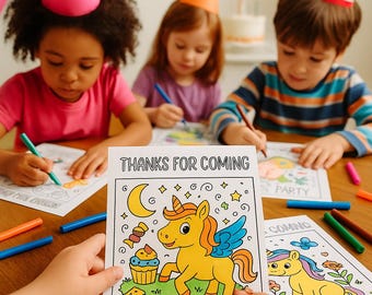 Unicorn Birthday Coloring Page – Party Favor for Kids | Thank You Coloring Sheet | Printable Unicorn Activity | Instant Download | Party Fun