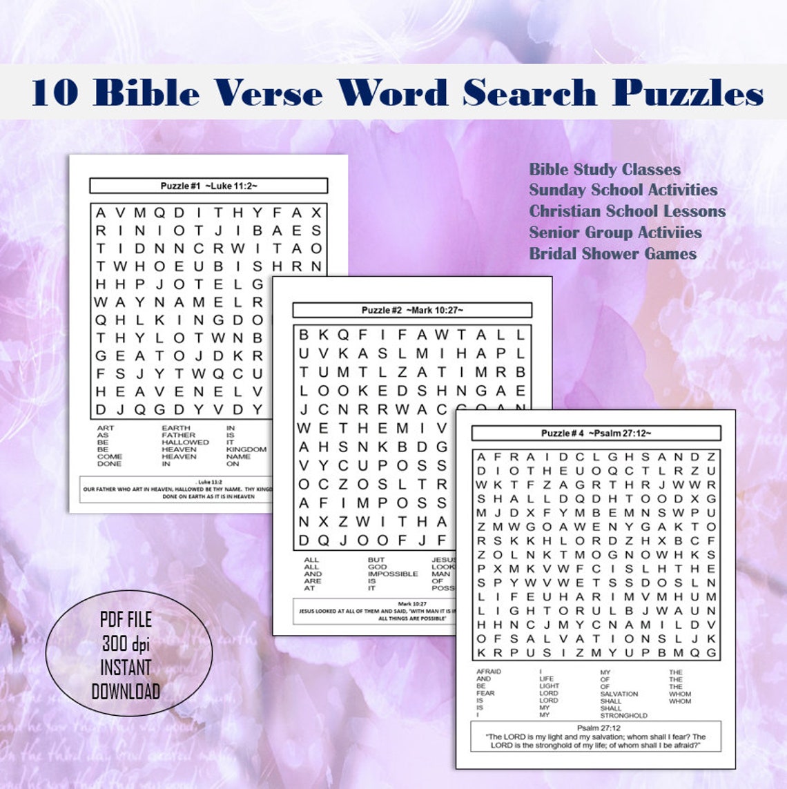 Positive Word Search Puzzles 10 Bible Verses For Adults | Etsy