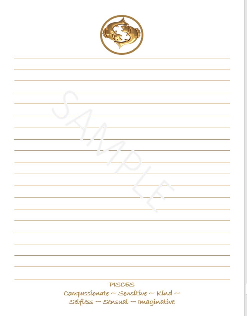 Pisces Writing Pisces Zodiac Inspired Printable Letter Size Writing Stationery, Lined ...