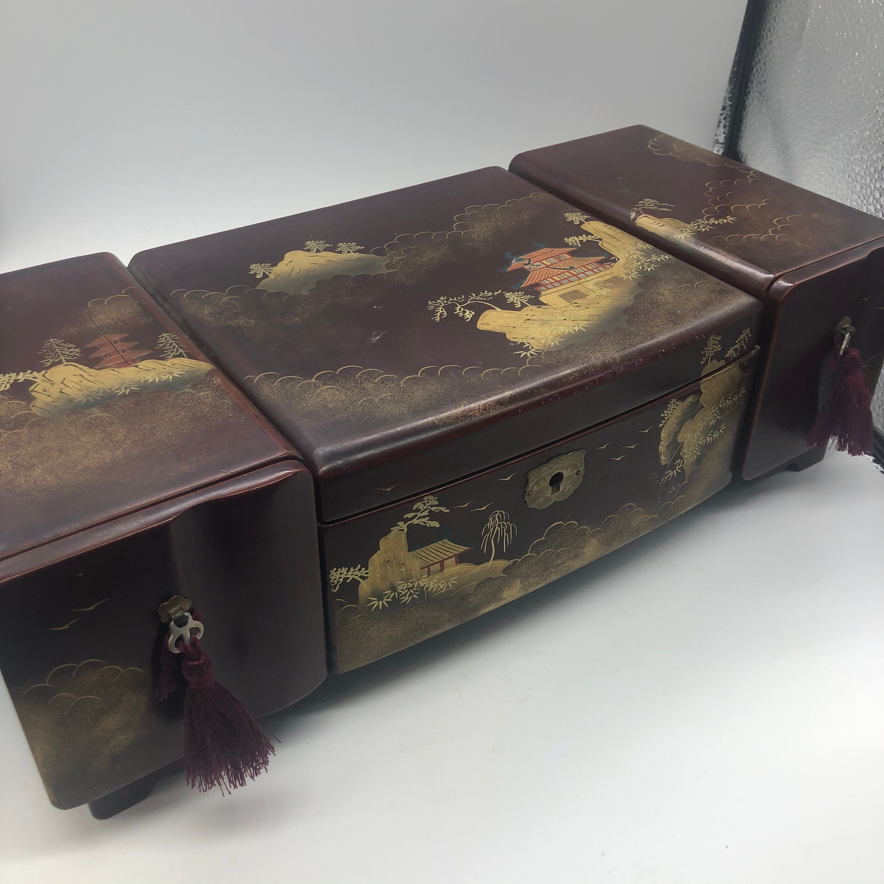 Vintage Chinese Hand Painted Jewelry Box Music Box w/ Inlay Etsy